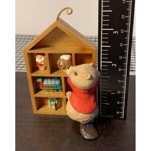 Hallmark Collecting Memories Beaver Bookcase Ornament 1995 Mini Figurines Hook